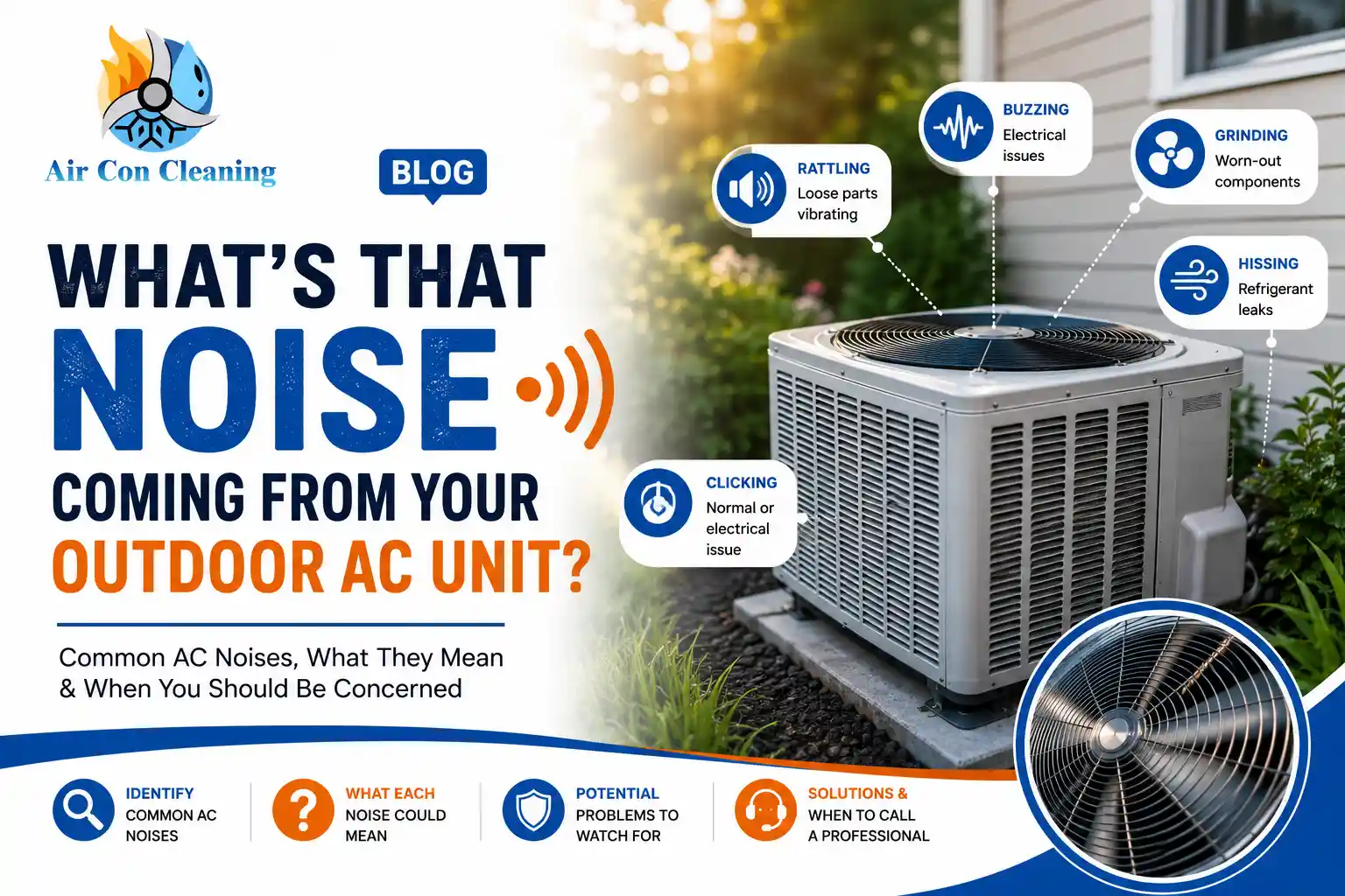 Outdoor AC unit making unusual noises such as rattling, buzzing and grinding