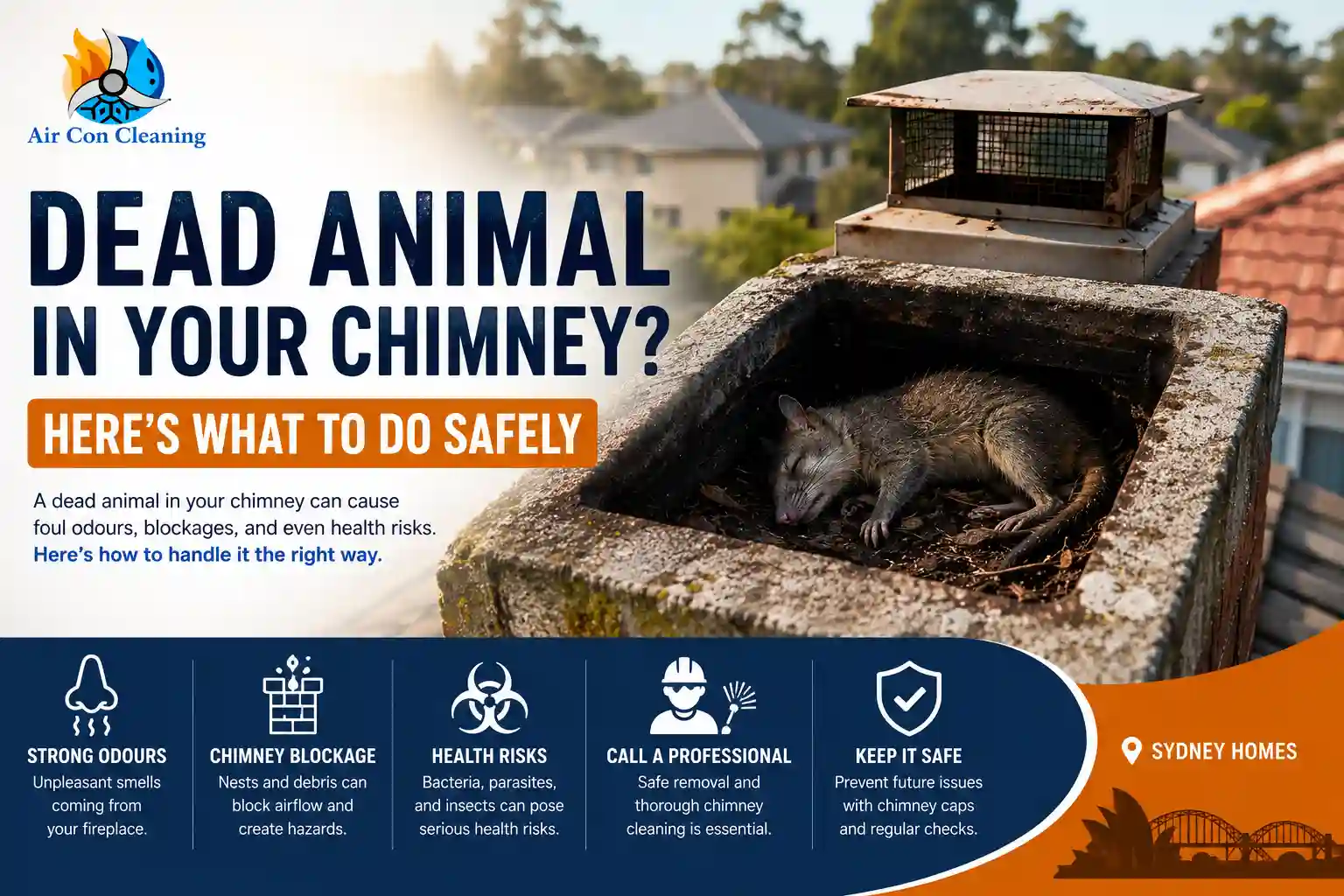 Dead animal inside a chimney requiring safe removal in Sydney