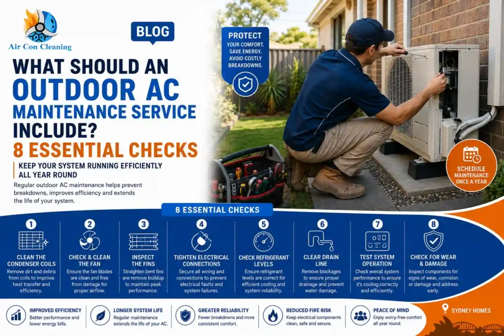 What should an outdoor AC maintenance service include? 8 essential checks