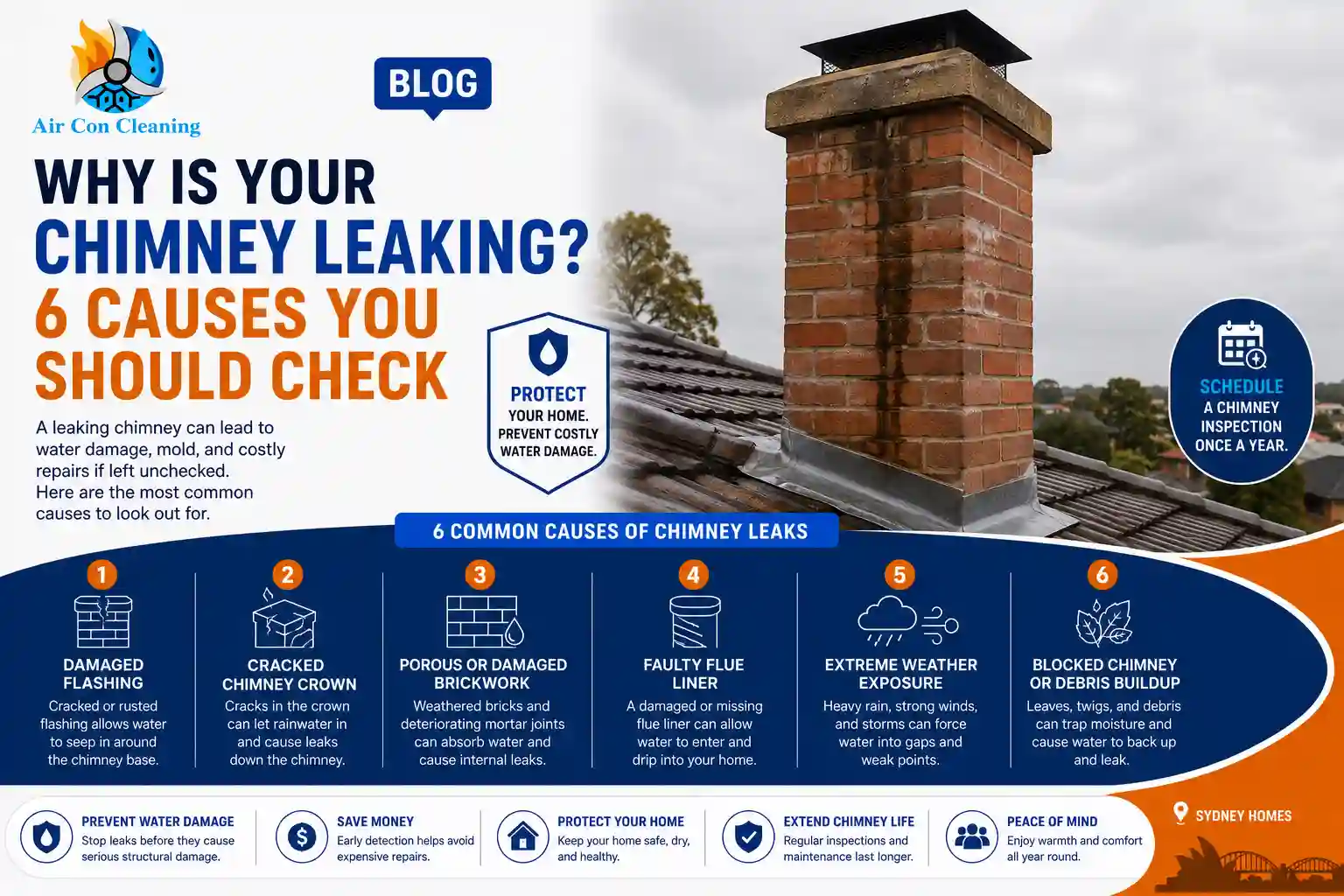 Why is your chimney leaking? 6 common causes of chimney leaks in Sydney