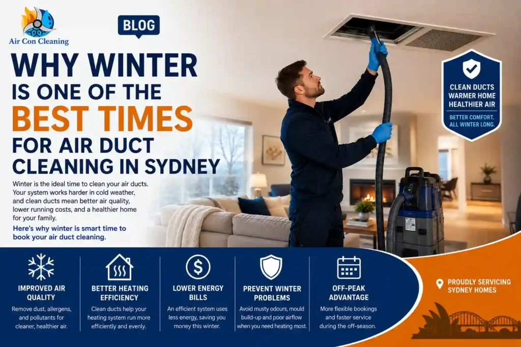 Professional technician cleaning air ducts in a Sydney home during winter