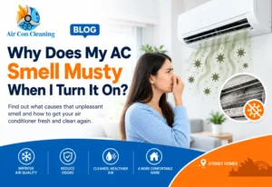 Musty AC smell and dirty filter in Sydney homes